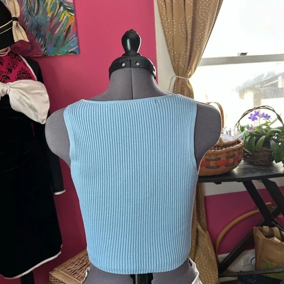 Roma Light Blue Ribbed Crop Top - Picture 2 of 5
